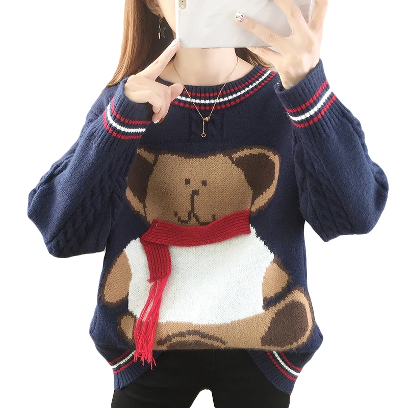 Women Sweater Knitted Pullovers Lovely Bears New Autumn Winter Warm Oversize Elegant Korean Wild Female Cute Knitwear Tops
Women Sweater Knitted Pullovers Lovely Bears New Autumn Winter Warm Oversize Elegant Korean Wild Female Cute Knitwear Tops