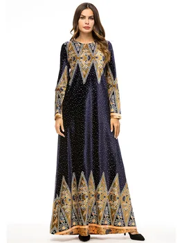Fashion High Quality Women Embroidered Dress Print Velvet Muslim Robes Casual Loose Long Sleeve Maxi Dress Dropshipping 2019
Fashion High Quality Women Embroidered Dress Print Velvet Muslim Robes Casual Loose Long Sleeve Maxi Dress Dropshipping 2019