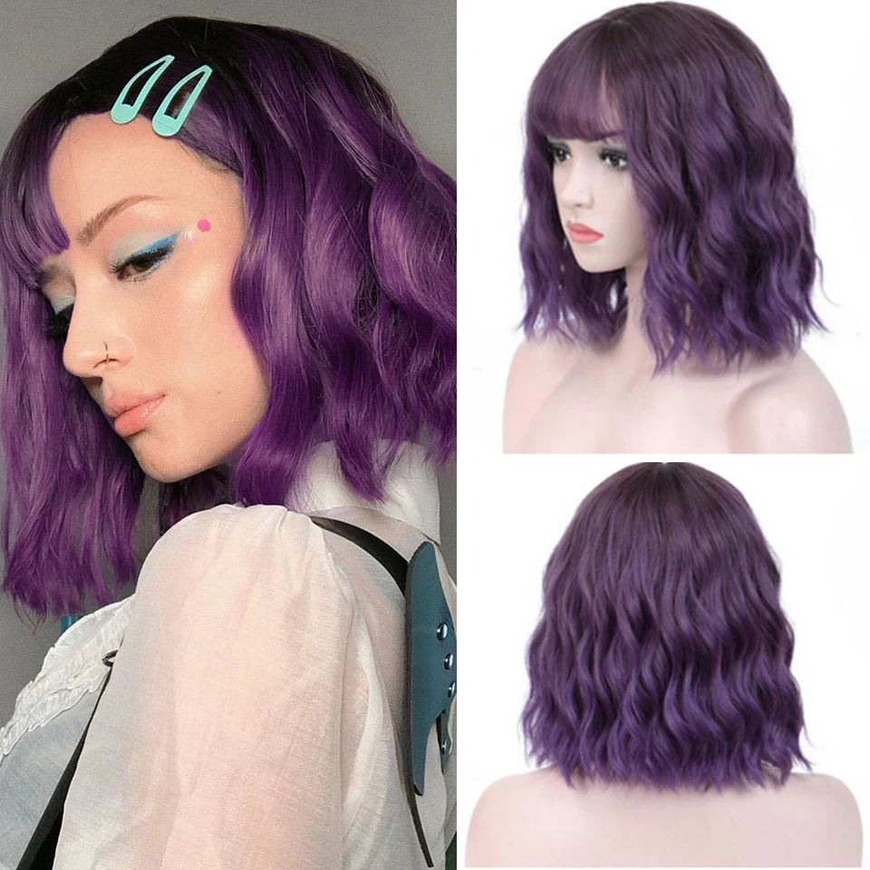 FREEWOMAN Purple Synthetic Wig Lolita Short Bob Wig With Bangs Cosplay Water Wave Synthetic Hair Purple And Blue Wigs For Women
FREEWOMAN Purple Synthetic Wig Lolita Short Bob Wig With Bangs Cosplay Water Wave Synthetic Hair Purple And Blue Wigs For Women