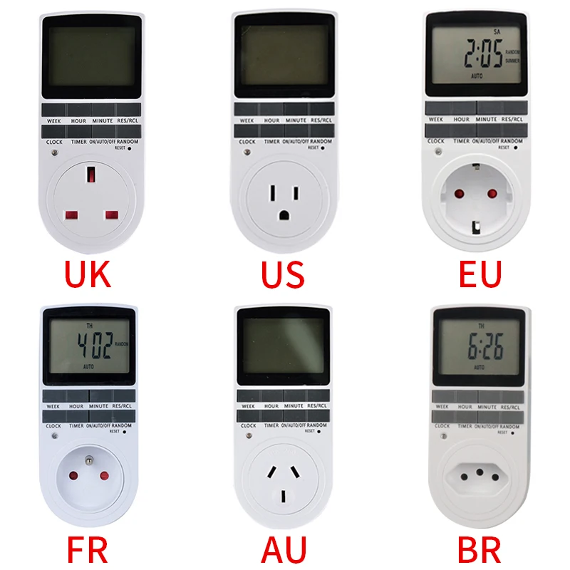 

Electronic Digital 220V Timer Switch 24 Hour Cyclic EU UK AU US BR FR Plug Kitchen Timer Outlet Programmable Timing Socket