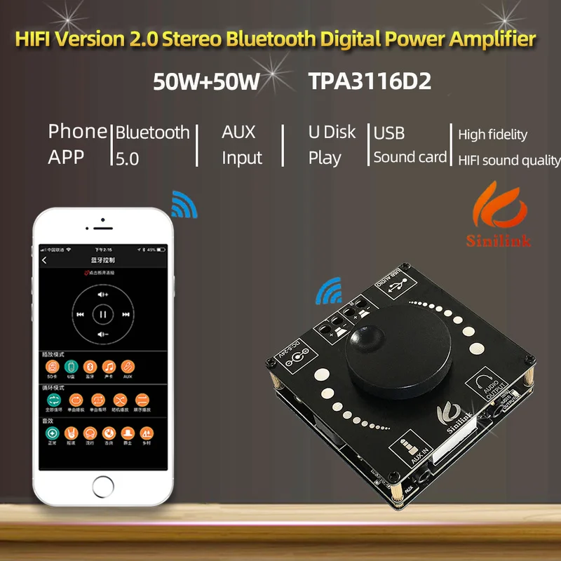 Фото Цифровой усилитель мощности AP50H беспроводной аудио TPA3116D2 Hi-Fi Bluetooth 3 5 | Электроника
