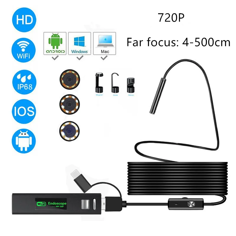 Wifi Flexible Endoscope Camera ip68 Inspection Camera Wireless 3 in 1 Far Focus Borescope for Android Phone Type c Smartphone
Wifi Flexible Endoscope Camera ip68 Inspection Camera Wireless 3 in 1 Far Focus Borescope for Android Phone Type c Smartphone