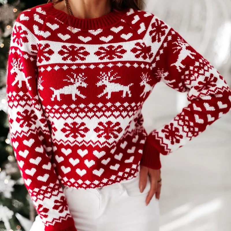 Casual Women Autumn Winter Christmas Sweater Ladies Knitted Jumper Pullover Sweater Snowflake Elk Print Sweaters and Pullovers
Casual Women Autumn Winter Christmas Sweater Ladies Knitted Jumper Pullover Sweater Snowflake Elk Print Sweaters and Pullovers