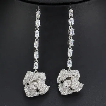 Rose Flower CZ Crystal Earrings Gold Color Jewelry Fashion Female Bricons Wedding Long Big Earings Earrings For Women
Rose Flower CZ Crystal Earrings Gold Color Jewelry Fashion Female Bricons Wedding Long Big Earings Earrings For Women