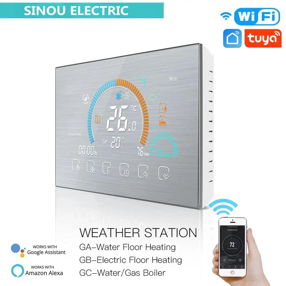 Programmable Thermostat with WiFi Underfloor, Temperature Controller, Weather Station, Gas Boiler, Smart Voice Control, Tuya, Al
Programmable Thermostat with WiFi Underfloor, Temperature Controller, Weather Station, Gas Boiler, Smart Voice Control, Tuya, Al