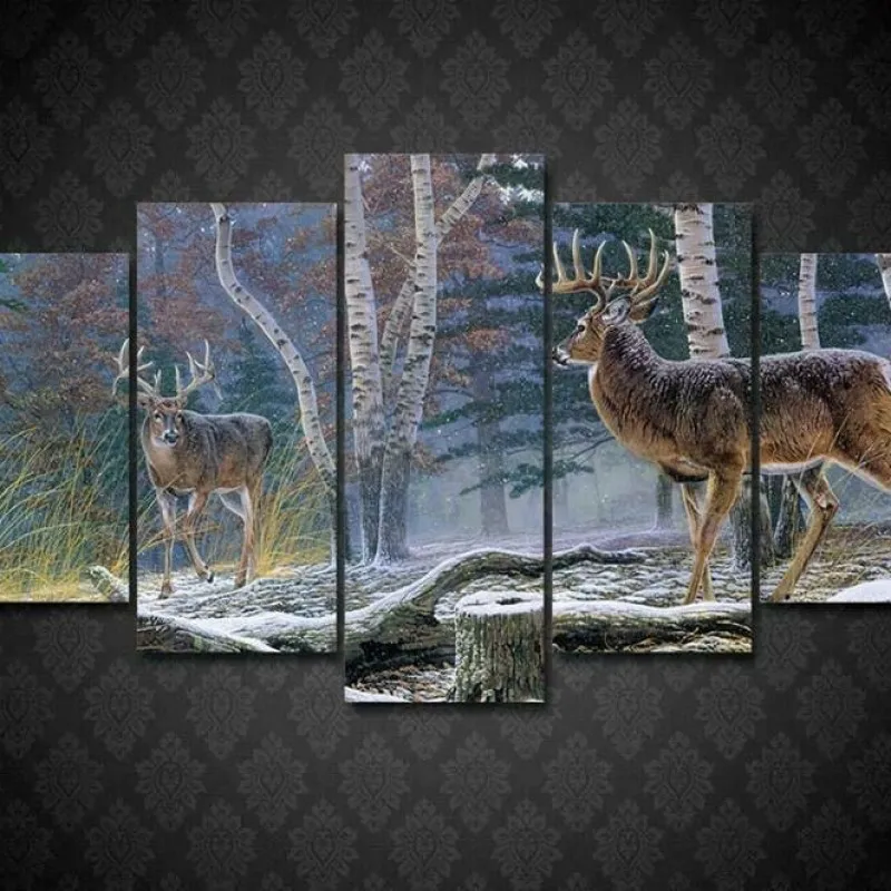 

No Framed Canvas 5Pcs Whitetail Deer Forest Buck Art Posters Modular Prints Pictures Paintings Home Decor Decorations
