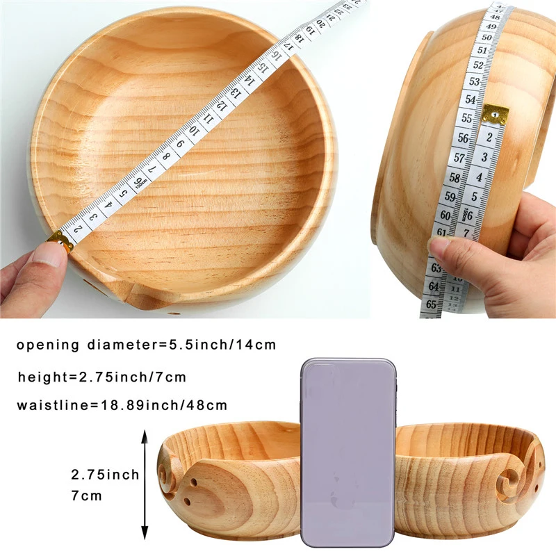 Eco-friendly Wooden Yarn Storage Bowl Organizer with Handmade Holes DIY Storage Craft Crochet Kit Organizer Knitting Yarn Holder (3)