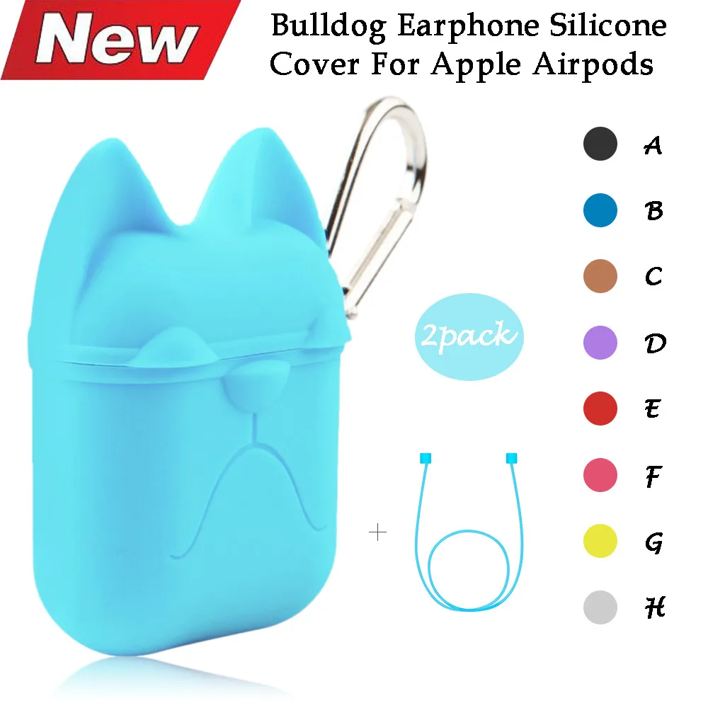 Bulldog Earphone Silicone Case Cover Pouch For Apple Airpods New + AirPods Strap