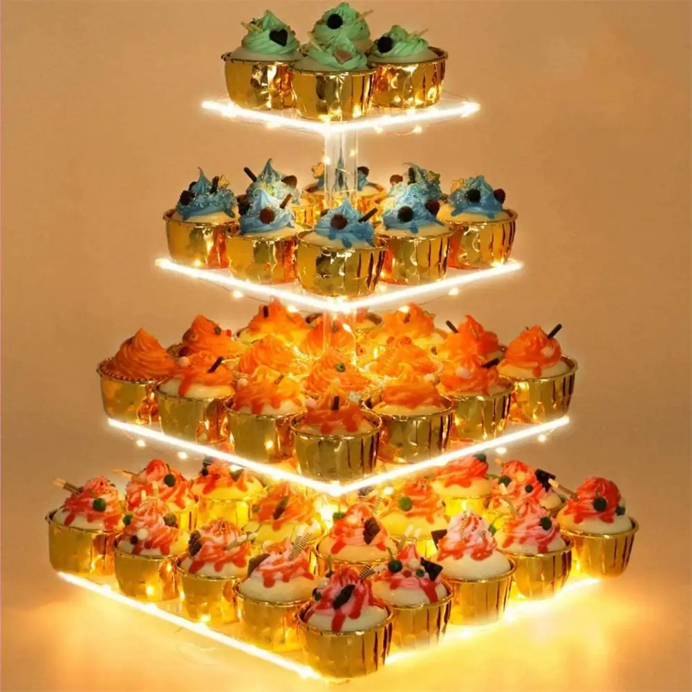 4 Tiers LED Light Cake Stand Acrylic Cake Display Stand Transparent Tray Cupcake Holder Wedding Birthday Cake Rack Decor Tools 4 Tiers LED Light Cake Stand Acrylic Cake Display Stand Transparent Tray Cupcake Holder Wedding Birthday Cake Rack Decor Tools