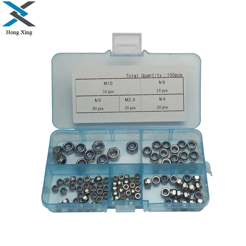 100Pcs/set DIN985 M2.5 M3 M4 M5 M6 Self-locking Nut Lock Nut Locknut Slip Nylon Hex Nut Assortment Kit
100Pcs/set DIN985 M2.5 M3 M4 M5 M6 Self-locking Nut Lock Nut Locknut Slip Nylon Hex Nut Assortment Kit