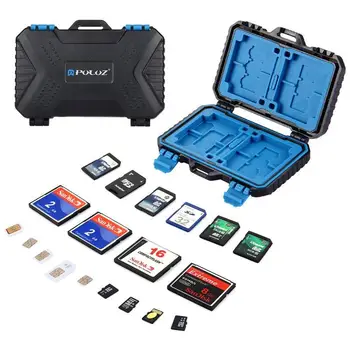 

PULUZ Waterproof 27 Slots Memory Cards Case Stocker Shell Protector Cover Storage Box, Capacity: 4CF + 8SD + 9TF + 1Card PIN + 1