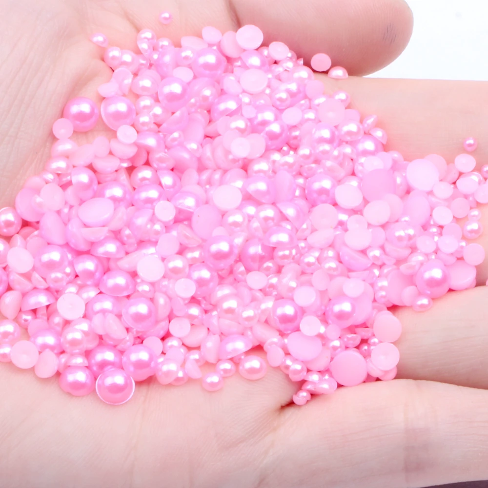 

Light Rose Half Round Resin Pearls Beads 2mm-12mm And Mixed Sizes 50-1000pcs Glue On Gems DIY Crafts Wedding Clothes Supplies