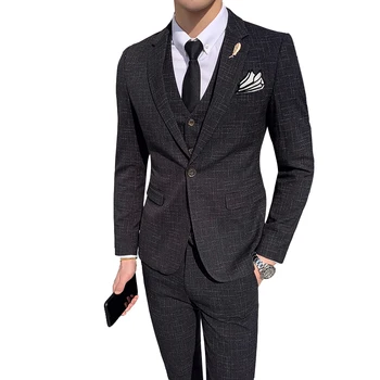 Blazer+vest+pants Fashion High-end Slim Men's Suit 3 Piece Fashion Print Party Dress Men's Business English Suit Set 
Blazer+vest+pants Fashion High-end Slim Men's Suit 3 Piece Fashion Print Party Dress Men's Business English Suit Set