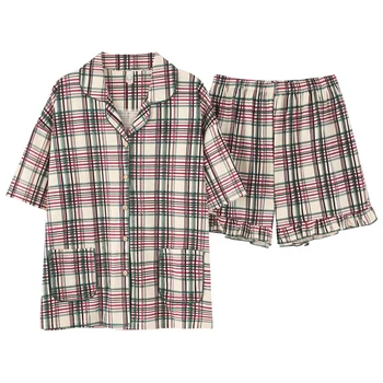 Fashion Plaid Print Pajamas Set Full Pure Cotton Short Sleeve Sleepwear Casual Ladies Nightsuits Big Size Pyjamas Homewear M-3XL
Fashion Plaid Print Pajamas Set Full Pure Cotton Short Sleeve Sleepwear Casual Ladies Nightsuits Big Size Pyjamas Homewear M-3XL