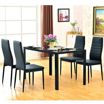 Simple Assembled Tempered Glass and Iron Dinner Table + 4pcs Assembled Stripping Texture High Backrest Dining Chairs Black
Simple Assembled Tempered Glass and Iron Dinner Table + 4pcs Assembled Stripping Texture High Backrest Dining Chairs Black