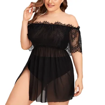 Fashion nightdress women Plus Size Lace Strapless Sheer Mesh Lingerie Off-Shoulder transparan Nightdress 1XL-4XL Black nightgown
Fashion nightdress women Plus Size Lace Strapless Sheer Mesh Lingerie Off-Shoulder transparan Nightdress 1XL-4XL Black nightgown