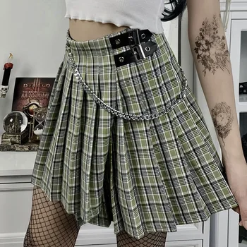 High waist plaid pleated skirt college style skirt, tooling waist chain a-line skirt, thin Japanese green plaid skirt
High waist plaid pleated skirt college style skirt, tooling waist chain a-line skirt, thin Japanese green plaid skirt