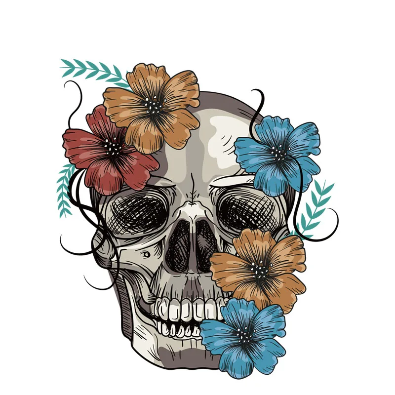 

Creative Skull Punk Style Hand-painted Flowers Car Sticker Motorcycle Accessories Cover Scratches Waterproof PVC 15cm X 13cm