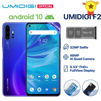 

UMIDIGI F2 Phone Android 10 Global Version 6.53" FHD+ 6GB 128GB 48MP AI Quad Camera 32MP Selfie Helio P70 Cellphone 5150mAh NFC