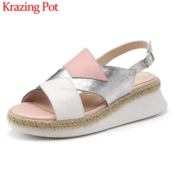 Krazing pot superstar recommend natural leather peep toe straw wedges high heel mixed color beauty lady dating sandals women L59
Krazing pot superstar recommend natural leather peep toe straw wedges high heel mixed color beauty lady dating sandals women L59