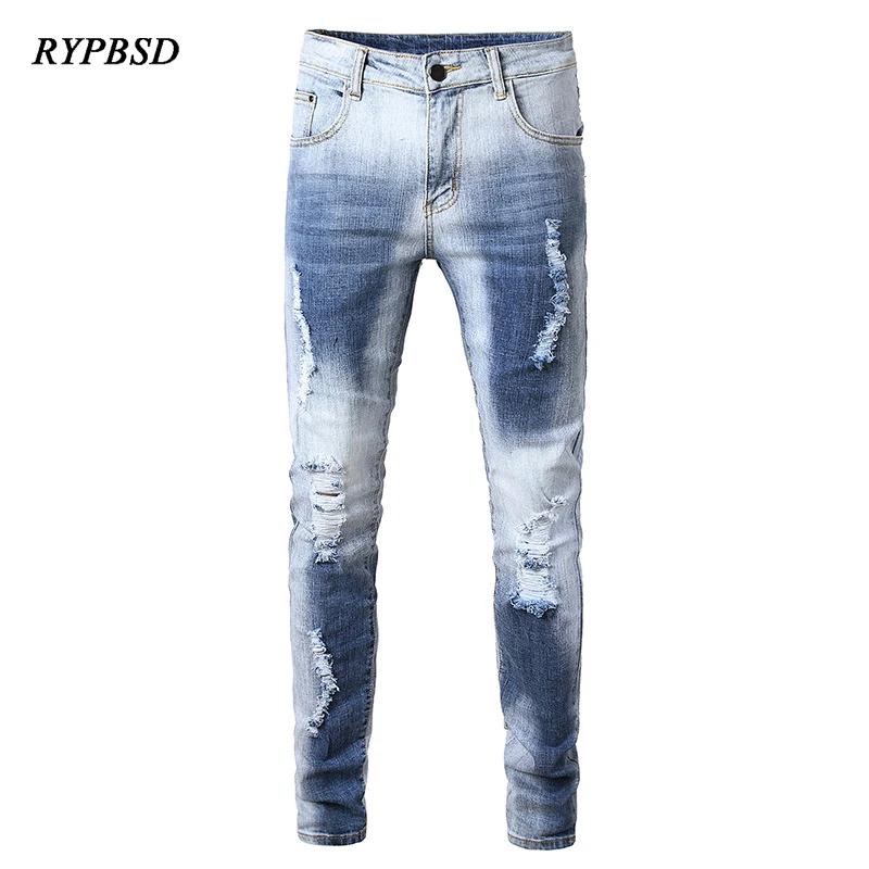 

Jeans for Men Slim Ripped Denim Pants Patchwork Fashion Frayed Destroyed Hole Hip Hop Streetwear Straight Trousers Plus Size 42