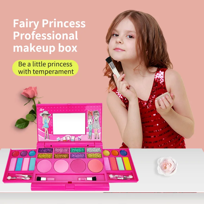 Makeup Set Box for Kids Girl Storage Make Up Toy Pretend Play House Simulation Cosmetics Pink Toys Gifts | Игрушки и хобби
