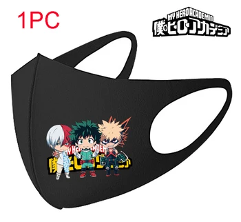 

1PC Black Mouth Mask My Hero Academia Cartoon Pattern Face Mask Cotton Fabric Anti Dust Pollution Masks For Man Women Washable