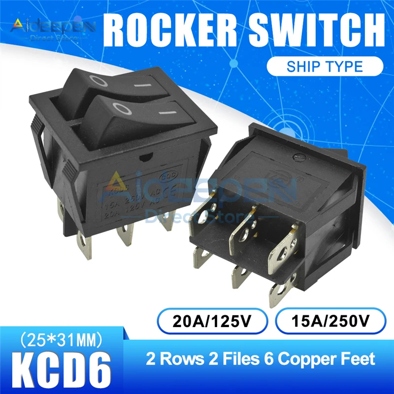 KCD6 AC 20A/125V 15A/250V двойной светильник кулисный переключатель 25x31mm ВКЛ ВЫКЛ 2/3