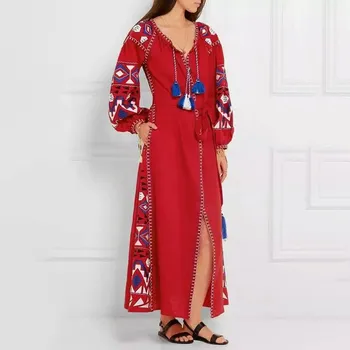 2019 Fall Summer Women Long Sleeve Long Dress V Neck Belt Tasse Holiday Boho Dress Split Embroidery Ethnic Dress
2019 Fall Summer Women Long Sleeve Long Dress V Neck Belt Tasse Holiday Boho Dress Split Embroidery Ethnic Dress