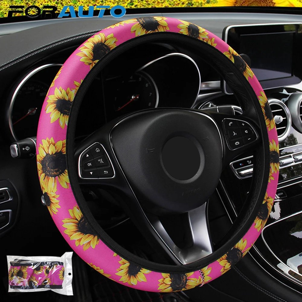 FORAUTO Car Steering Wheel Cover Auto Non Slip Sunflower Floral Print Stretchy Neoprene Car Styling Steering Covers Universal
FORAUTO Car Steering Wheel Cover Auto Non Slip Sunflower Floral Print Stretchy Neoprene Car Styling Steering Covers Universal