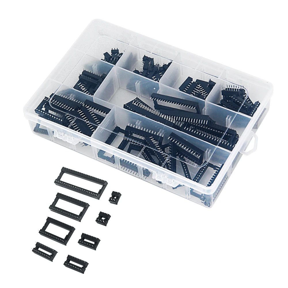 100Pcs 2.54mm Pitch DIP IC Sockets Double Rows Solder Type Adaptor Assortment Kit (6/8/14/16/18/24/28/40 Pins)
100Pcs 2.54mm Pitch DIP IC Sockets Double Rows Solder Type Adaptor Assortment Kit (6/8/14/16/18/24/28/40 Pins)