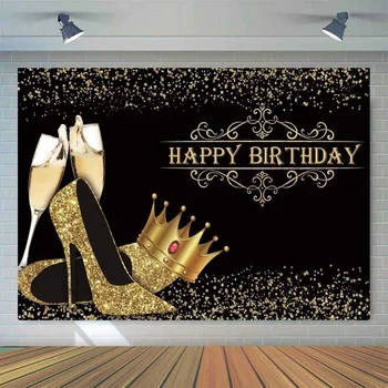 Birthday Backdrop Golden Crown High Heel Glitter Goblet Vinyl Photography Backdrops Photographic Background Photophone
Birthday Backdrop Golden Crown High Heel Glitter Goblet Vinyl Photography Backdrops Photographic Background Photophone