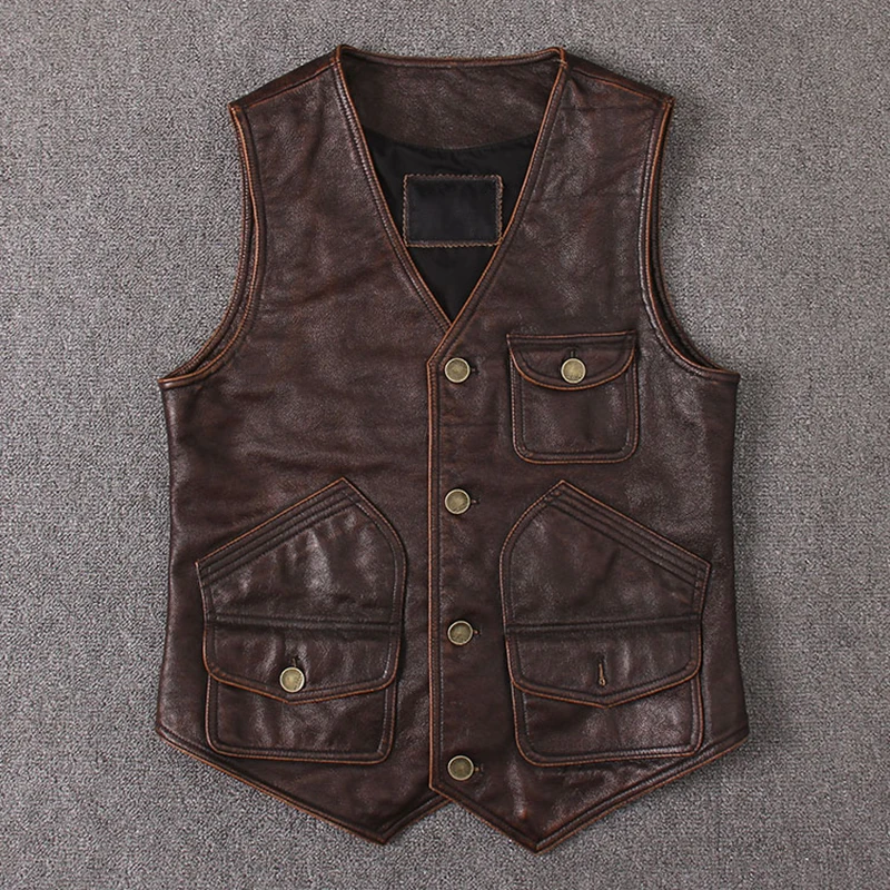 2020 New Vintage Genuine Cow Vest Mens Sleeveless Slim Real Leather Many Pockets Brown Motorcycle Jacket Male Waistcoat
2020 New Vintage Genuine Cow Vest Mens Sleeveless Slim Real Leather Many Pockets Brown Motorcycle Jacket Male Waistcoat