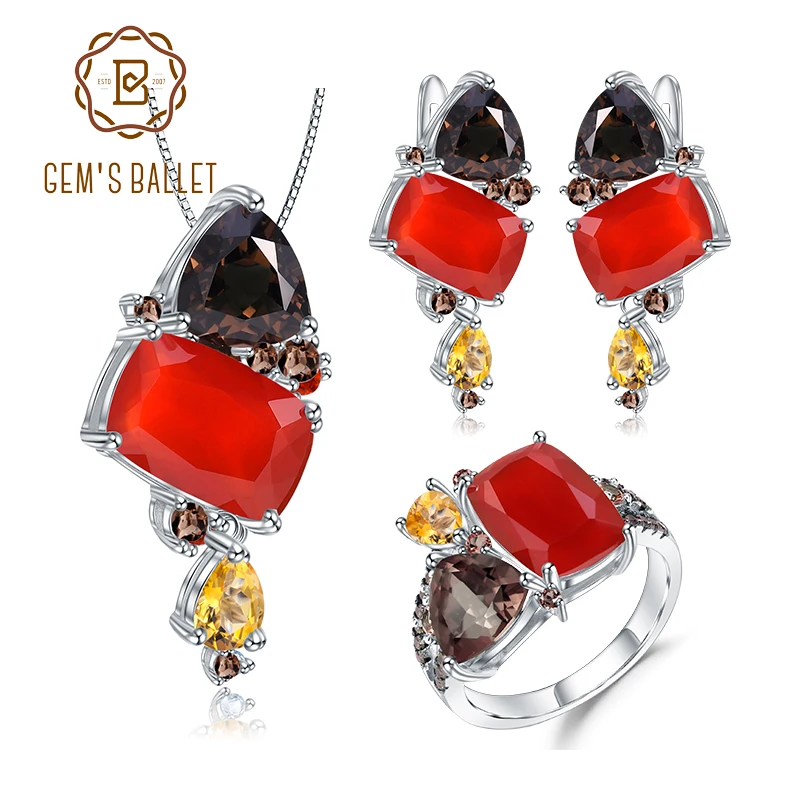 GEM'S BALLET Natural Red Agate Candy Irregular Fine Jewelry 925 Sterling Silver Ring Earrings Pendant Jewelry Set For Women
GEM'S BALLET Natural Red Agate Candy Irregular Fine Jewelry 925 Sterling Silver Ring Earrings Pendant Jewelry Set For Women