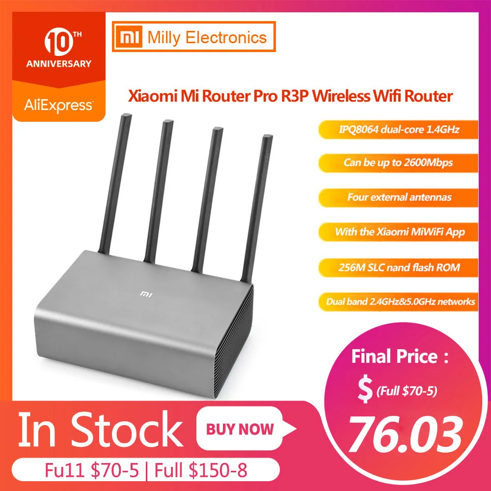 

Xiaomi Mi Router Pro R3P 2600Mbps Smart Wireless Wifi Wi-fi wi fi Router 4 Antenna Dual Band 2.4GHz 5.0GHz Wifi Network Device