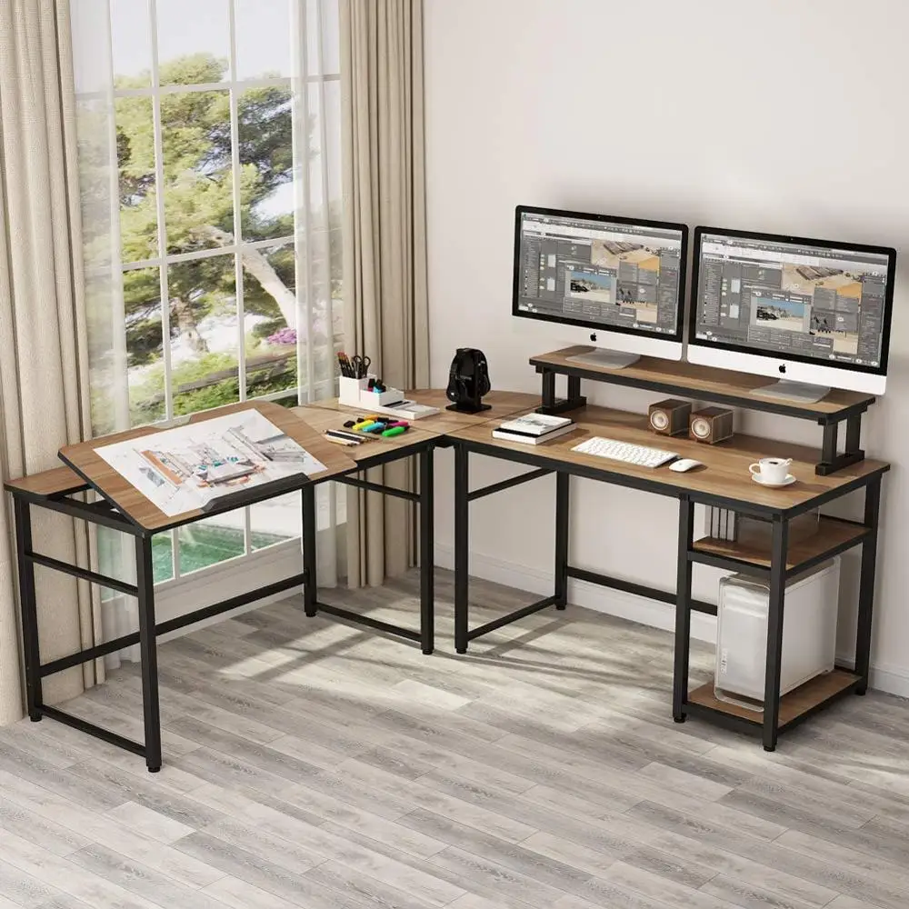 Tribesigns L-shaped Computer Desk with Monitor Stand Lifter, 70.8 "Corner Computer Desk Study Desk Draft Desk
Tribesigns L-shaped Computer Desk with Monitor Stand Lifter, 70.8 "Corner Computer Desk Study Desk Draft Desk