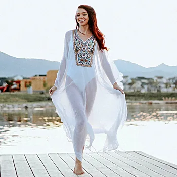 Free Shipping Embroidered Summer Beachwear Chiffon Kaftan Beach Woman Tunic Bath Dress Robe plage Swim Wear Cover Up
Free Shipping Embroidered Summer Beachwear Chiffon Kaftan Beach Woman Tunic Bath Dress Robe plage Swim Wear Cover Up