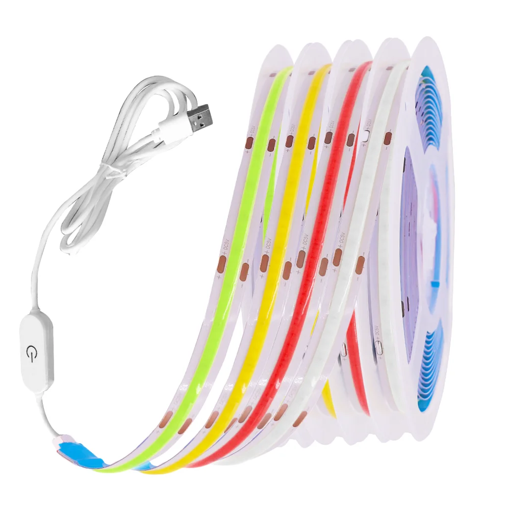 5V USB LED COB Strip light Touch Switch Flexible Led Tape 320 LEDs High Density Soft FOB Light 3000K 4000K 6000K Dimmable | Лампы и