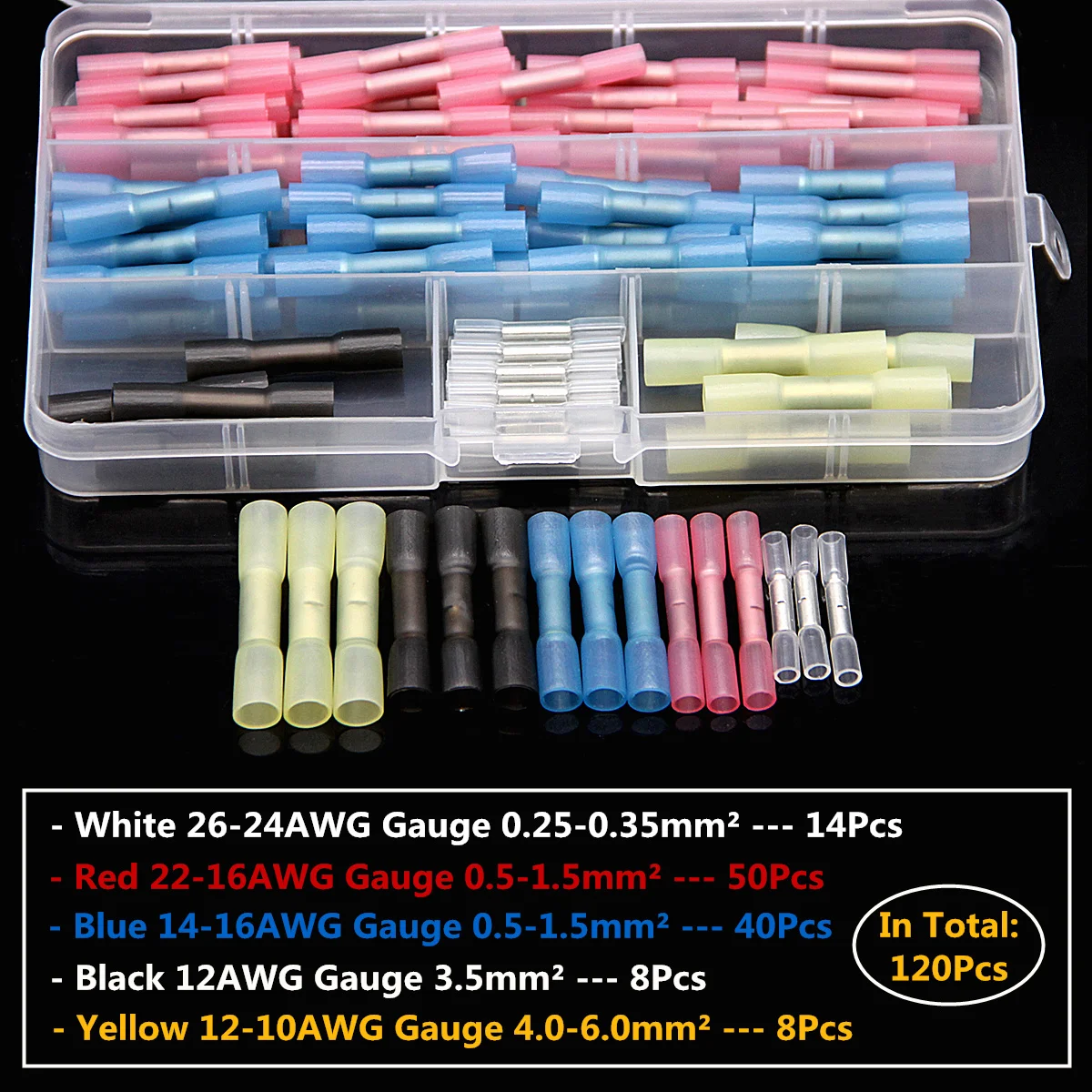 120X AWG 26-10 Waterproof Heat Shrink Butt Terminal Electrical Wire Splice Cable Crimp Terminals Wire Connectors
120X AWG 26-10 Waterproof Heat Shrink Butt Terminal Electrical Wire Splice Cable Crimp Terminals Wire Connectors