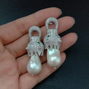 White Keshi Pearl Earrings White Golden Plated Dragon CZ Stud Earrings women lady jewelry 
White Keshi Pearl Earrings White Golden Plated Dragon CZ Stud Earrings women lady jewelry