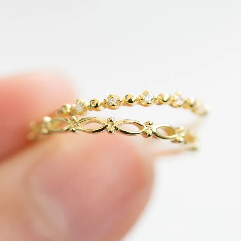 Simple double-layer two-piece ladies gold trumpet white crystal ring retro stack wedding jewelry | Украшения и аксессуары