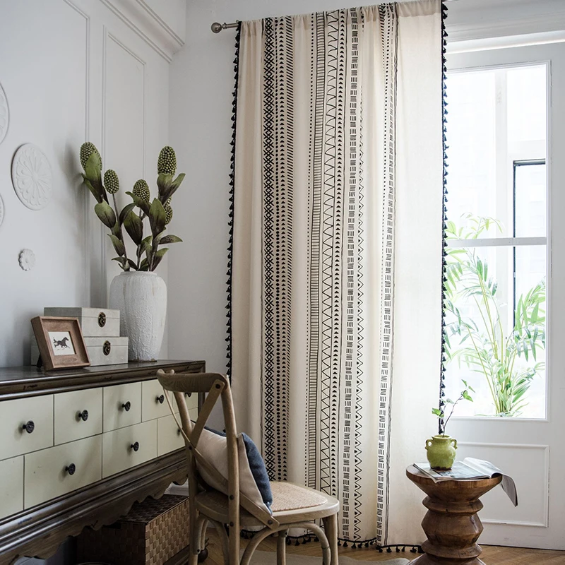 Black Tassel Curtains Cotton and Linen Printing American Style Bohemian Style Kitchen Country Style Floating Window Curtains
Black Tassel Curtains Cotton and Linen Printing American Style Bohemian Style Kitchen Country Style Floating Window Curtains