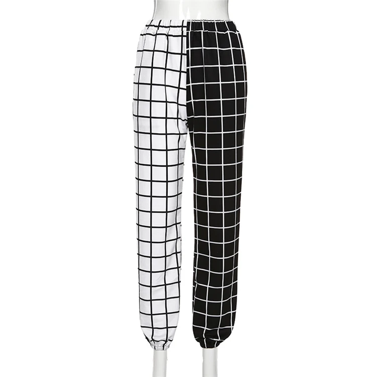 2020 Hipster Black White Plaid Patchwork Harem Pants Female Hip-hop Street Dance Pants Casual Harajuku Korean Straight Trouser3.jpg