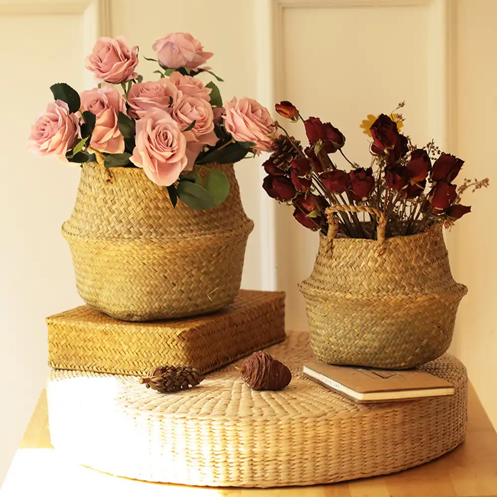 seagrass wicker basket wicker basket flower pot folding basket
