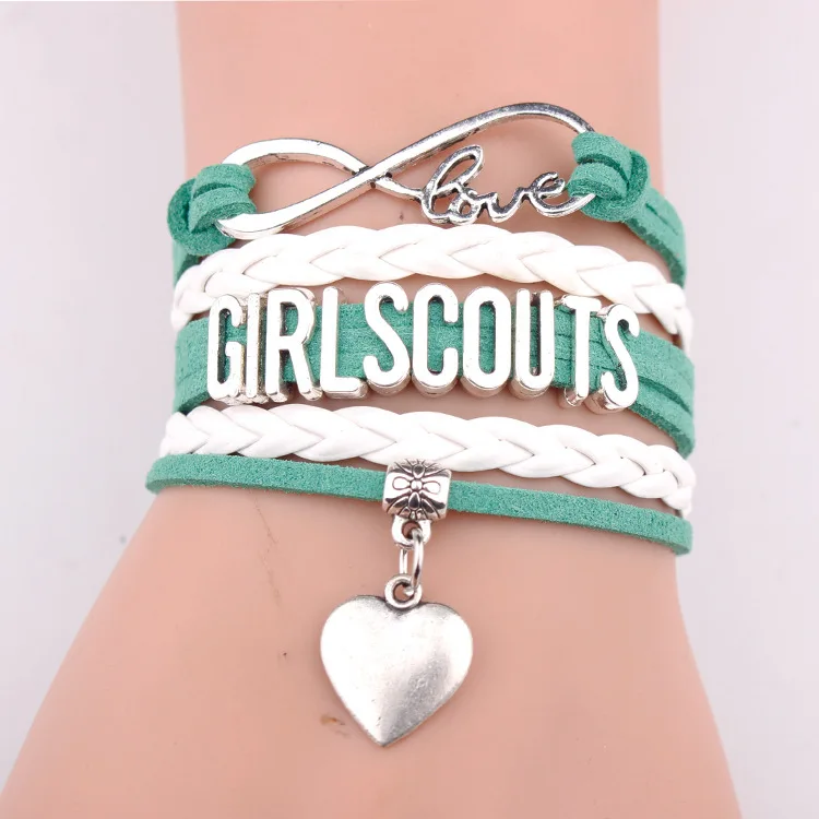 

2019 New Style Infinity Love Girl Scouts bracelet heart charm GS Leader girl wrap bracelets & bangles for children jewelry