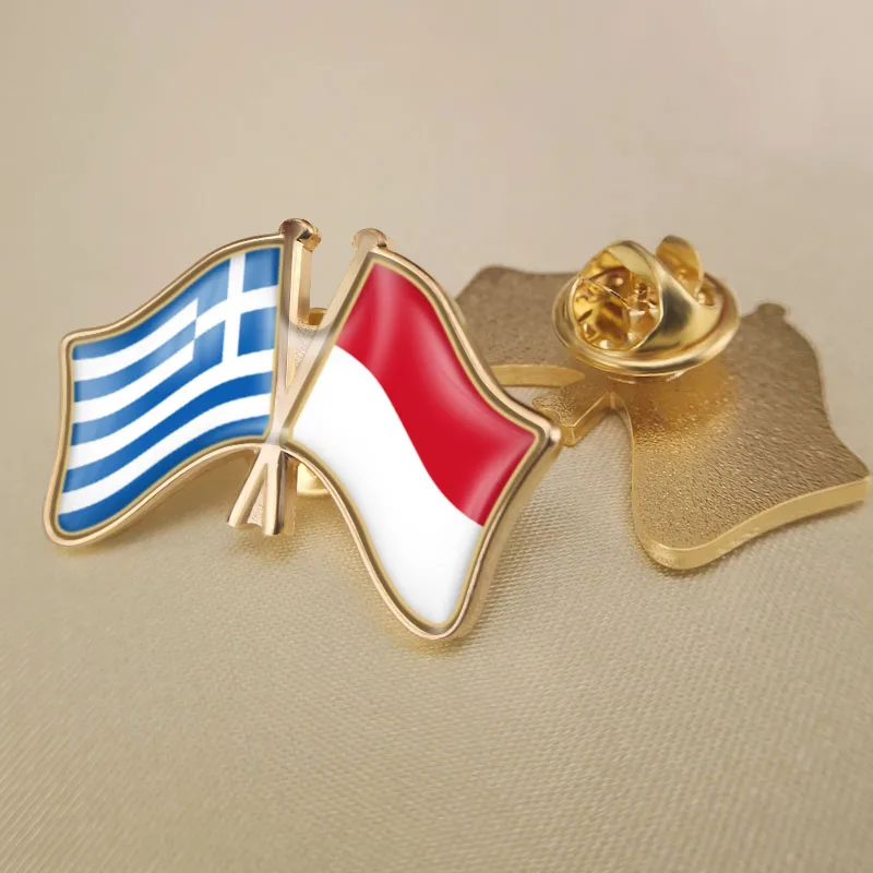 Greece and Indonesia Crossed Double Friendship Flags Lapel Pins Brooch Badges
Greece and Indonesia Crossed Double Friendship Flags Lapel Pins Brooch Badges