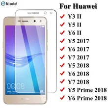 Protecteur d'écran, en verre trempé HD, pour Huawei Y6 ii Y5 ii Y3 ii Y7 2017 2018 2019 Y5 Prime Y6 Pro 2019=