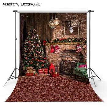 

Christmas background vinyl photography backdrops Computer Printed christmas fire place tree and Gift box for Photo Studio ST-623