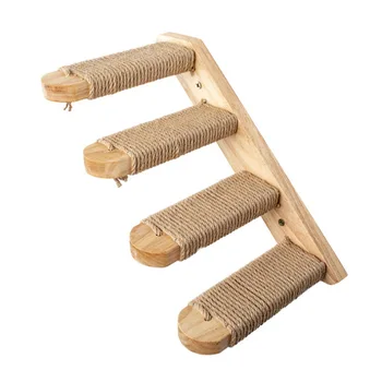 15.75inch Easy Install Shelf With Sisal Rope Play House Wall Mounted Scratch Proof Four Steps Cat Climbing Ladder Rubberwood