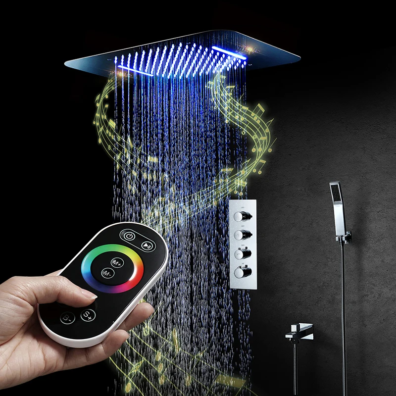 Bathroom Shower Set System Bluetooth Music LED Shower Head Ceiling Massage Rainfall Shower Mixer Tap Valve Thermostatic Faucet
Bathroom Shower Set System Bluetooth Music LED Shower Head Ceiling Massage Rainfall Shower Mixer Tap Valve Thermostatic Faucet